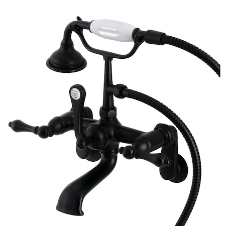 Kingston Brass AE51T0 7-Inch Adjustable Wall Mount Tub Faucet with Hand Shower, Matte Black AE51T0